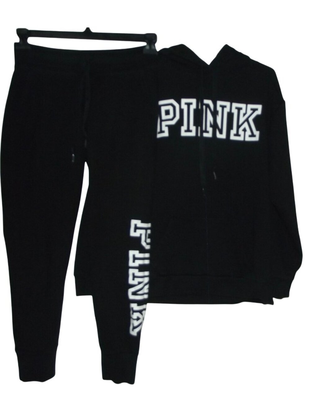 Victoria's Secret PINK Set (Hoodie XS) + (Campus Crop Pants Small) Black White